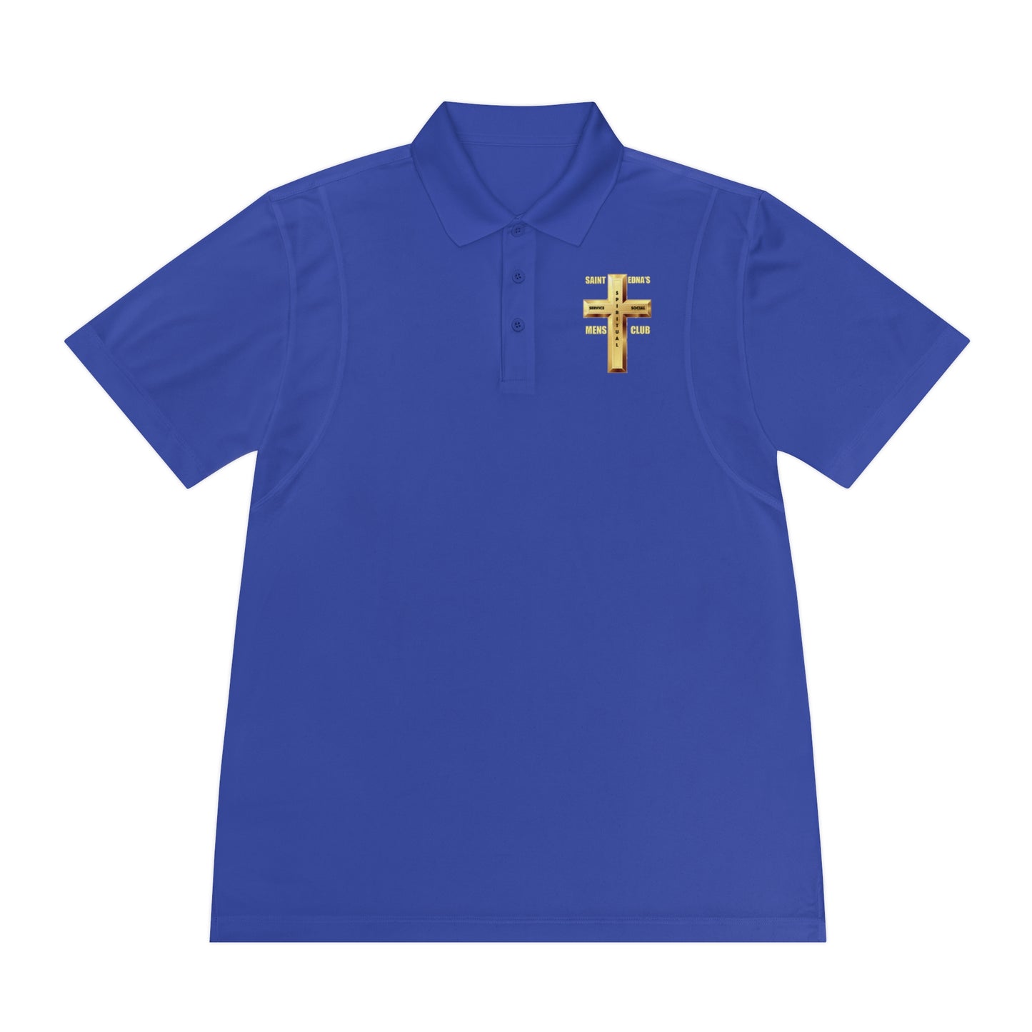 Men's White Polo with Gold Cross Emblem - Faith-Inspired Golf & Casual Shirt